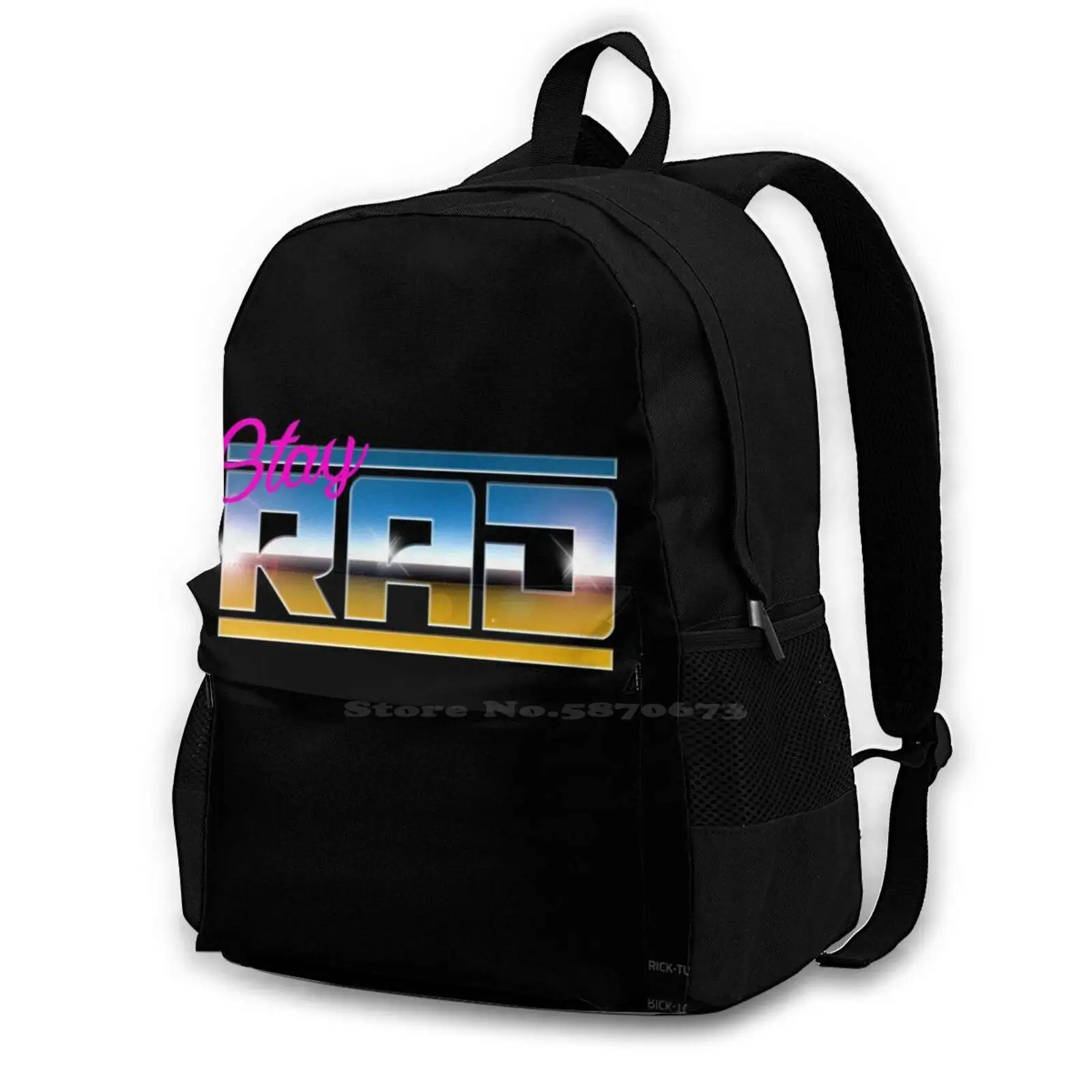 Stay Rad Fashion Travel Laptop School Backpack Bag Stay Rad Wheel Synthwave Outrun Chillwave Radical 80s 80stv