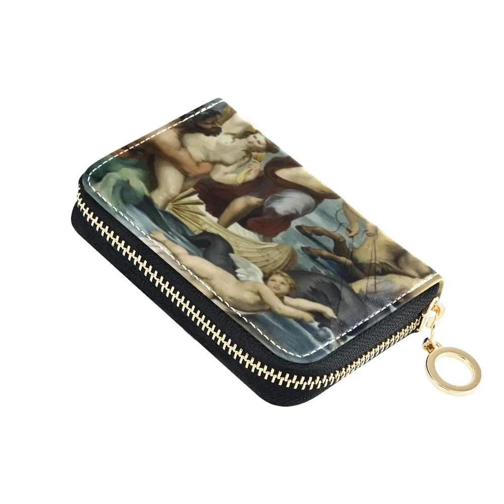 

9 slots Fashion PU Leather Business Card Holder Organizer Raphael paint Women Bank zipper Credit Card Holder Bag ID Card Wallet