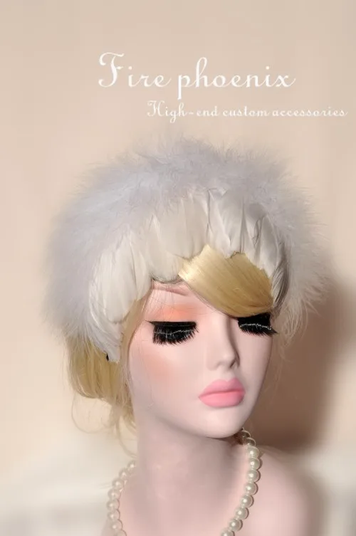 

Full Head White Bridal Feather Hair band Fascinators Party Hairpieces Accessories Woman Feather Headwear Handmade Headband