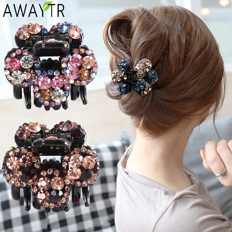 Vintage Rhinestone Hair Claws Clips Flower Women Fashion Crystal Hairpins Clamps Crab Ponytail Barrette Girls Hair Accessories