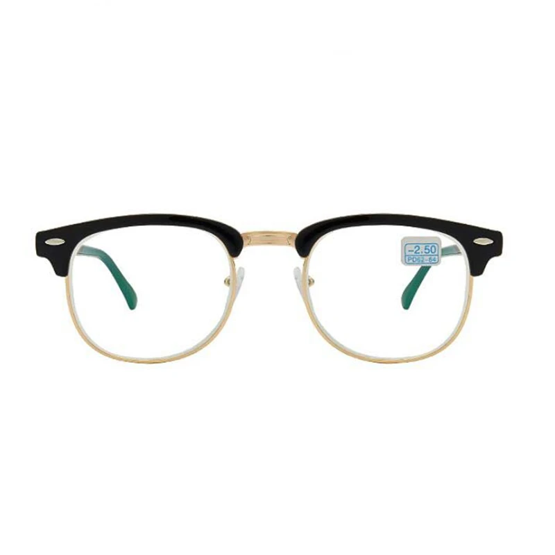 Retro Anti-blue Light Finished Myopia Glasses Women Green Coated Lens Rivet Prescription Eyeglasses Men -0.5 -1.0 -1.5  To -6.0