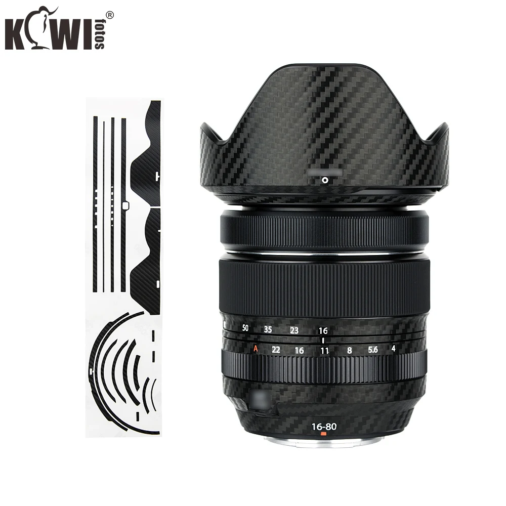 Capa adesiva para câmera fujifilm xf 16-80mm, proteção de lente e fibra de carbono preta