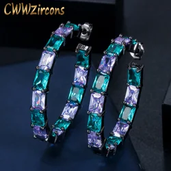 CWWZircons Luxury Designer Brazilian Zirconia Bamboo Big Circle Round Blue CZ Crystal Hoop Earrings Jewelry for Women CZ620