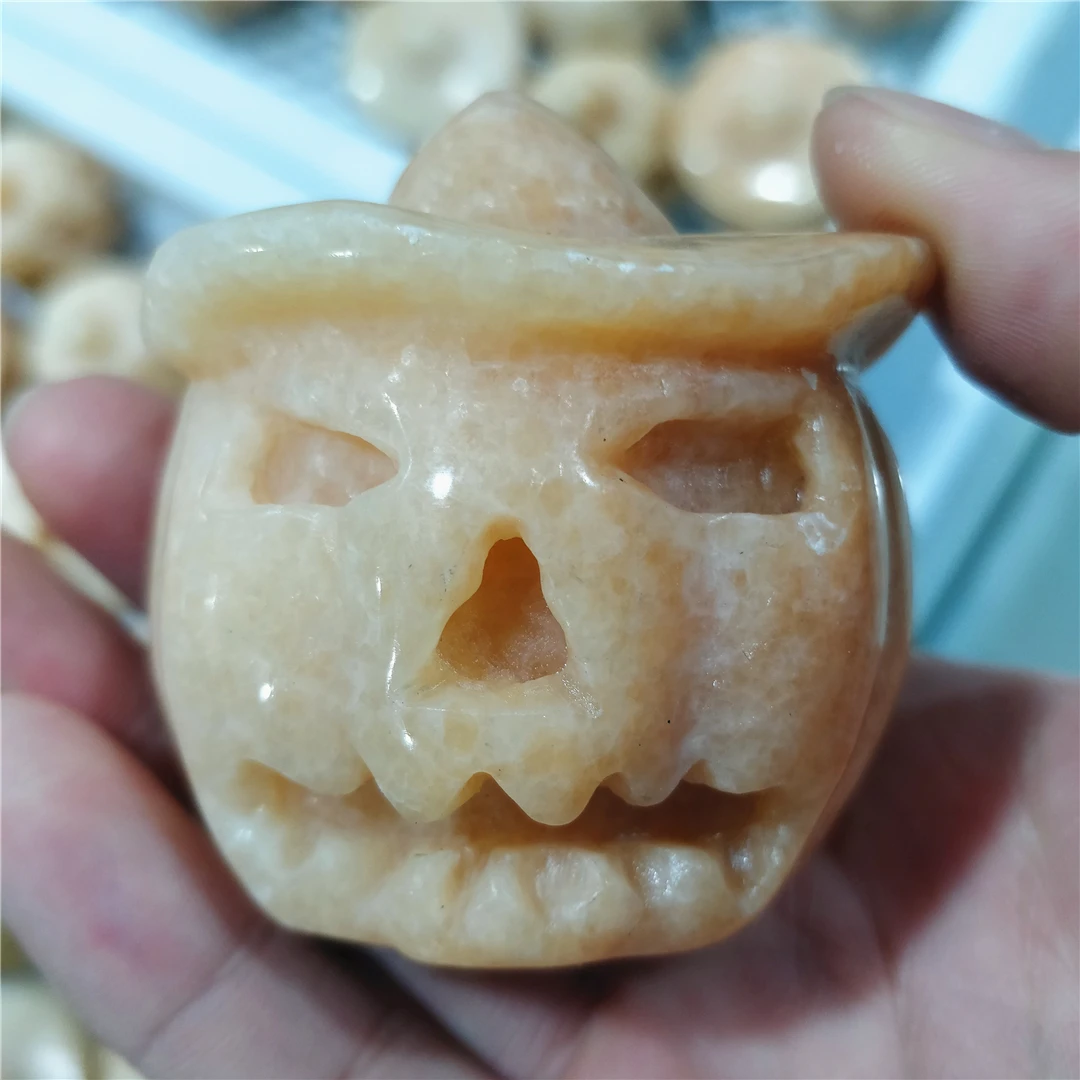 Natural Yellow Jade Topaz Quartz Handmade Jack-O-Lantern Halloween Lamp Festival Presents Party Decorations Handicraft Supplies