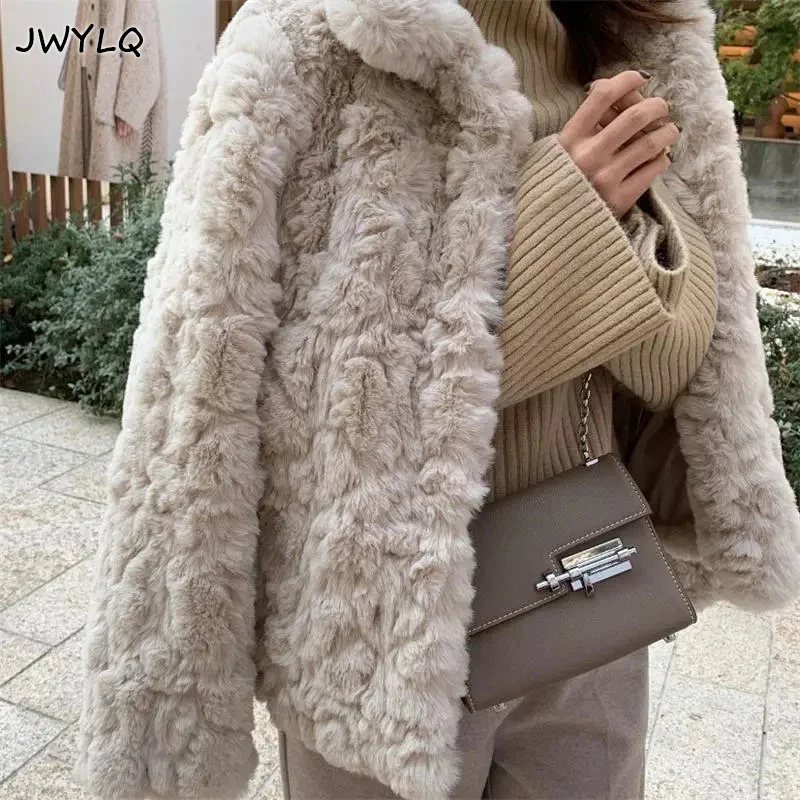 High Quality White Fur Coat New Lamb Wool Fur Elegant Korean Fashion Version Girls Wear Short Lapel Fur Fur Jacket Kawaii Clothe