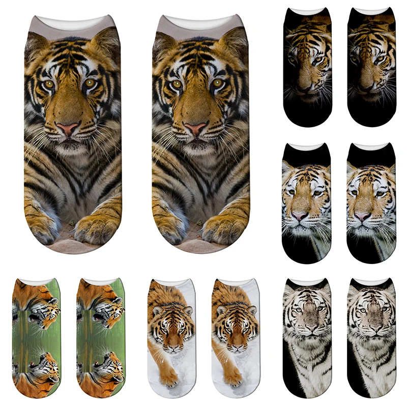 

3D Printed Animal Short Socks Funny Cute Tiger Unisex Cotton Crew Socks Outdoor Sports Summer Children Low Ankle Socks носки
