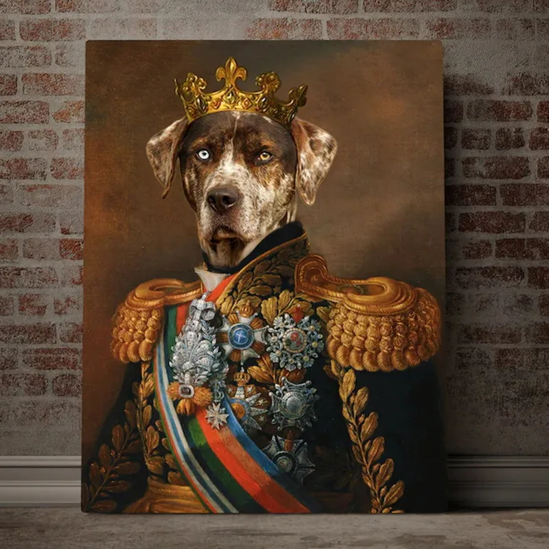 Custom Pet Portrait From Photos Canvas Painting Personalized Historical Royal Animal Portrait Poster Prints Home Decor Gift