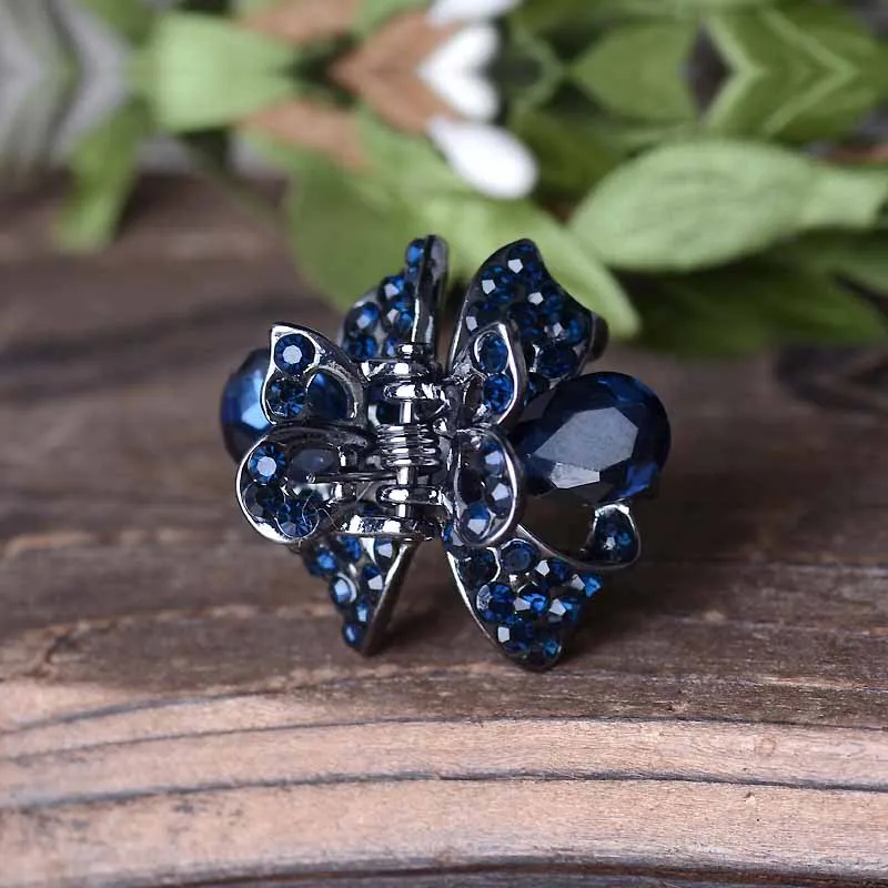 Retro Gun Black Small Bow Hair Claw Hair Clip Women Mini Rhinestone Hair Slide Clip Hair Accessories