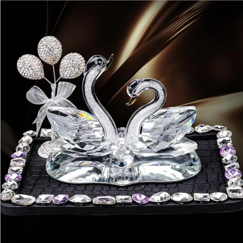 

White series 2020 promotional gift colorful crystal rhinestones heart-shaped base couple swan car interior perfume seat holder