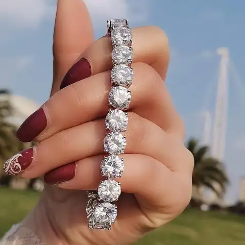 Bracelets faits à la main en or blanc 14 carats pour hommes et femmes, remplis de diamants ronds de 8mm, bijoux de luxe, fiançailles, mariage, cocktail, pierres précieuses