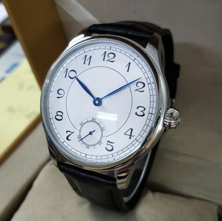 GEERVO No logo 44mm White dial blue hand Arabic number Manual mechanical men\'s watch ST3621 movement