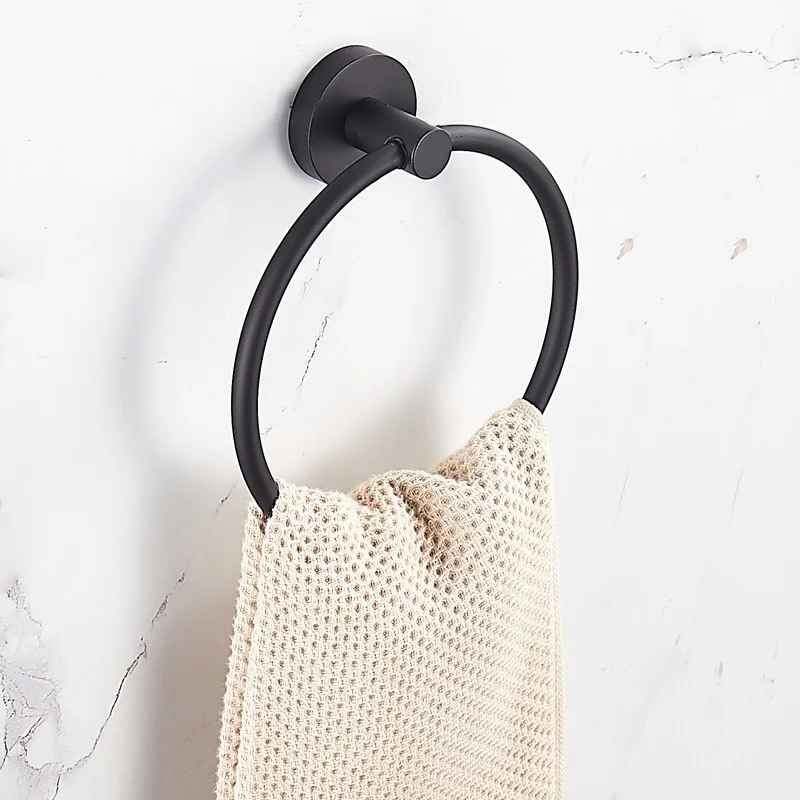 Black/Silver 304 Stainless Steel Towel Ring, Modern Minimalist Wall Mounted Bathroom Towel Holder Anti-Rust Bathroom Accessory