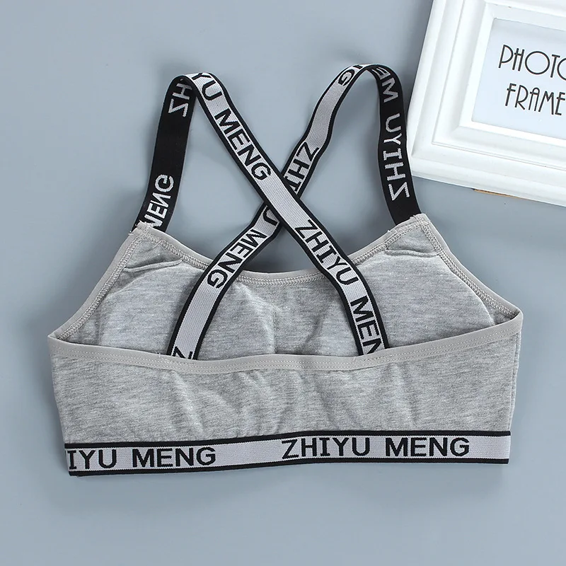 New Girls Bra Developmental Vest-style Beauty Back Can Be Worn Tube Top Pure Cotton Alphabet Sports Training Bra 8-16 Years Old