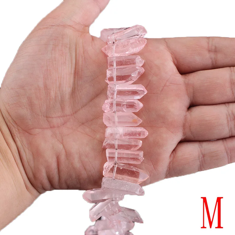 Natural Stone Rose Pink Crystal Quartz Pillar Top Drilled Point Beads 15\