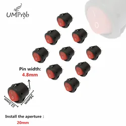 10PCS 16mm Diameter Small Round Boat Rocker Switches  Mini Round  Red 2 Pin ON-OFF Rocker Switch