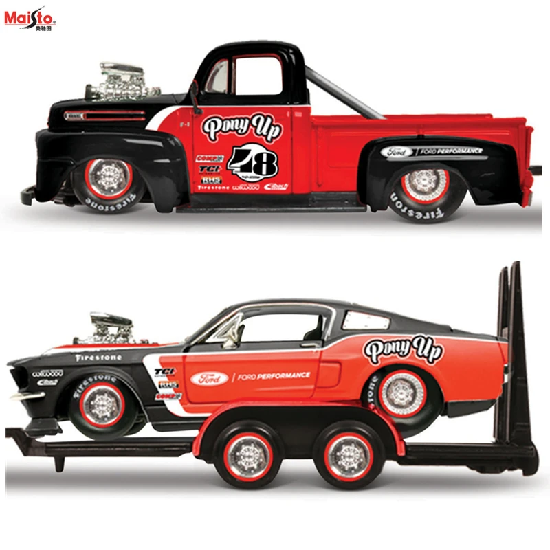 Maisto 1:24 1948 FORD F1 PICKUP / 1967 FORD MUSTANG GT Combination car model gift collection toy