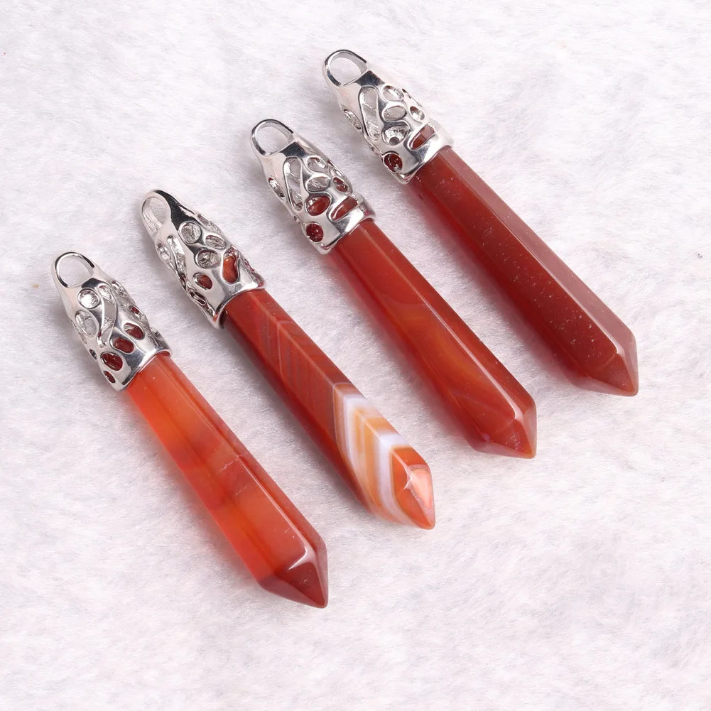 Assorted Carnelian Crystal Pendants Natural Stone Red Agates Pillar Necklace Pendants Healing Bullet Pendulum Jewelry Making