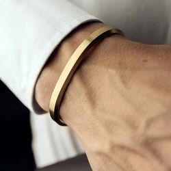 European and American Simple Smooth Gold Color Stainless steel Cuff Bracelets For Men and Women Jewelry Party Girl's Bracelets