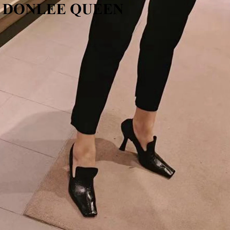 Vintage Square Toe High Heels Pumps Women Autumn Shoes Party Dress 2021 Spring Footwear Retro Female Work Pumps Zapatillas Mujer