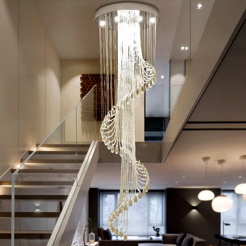 

Stairs pendant Lights K9 Crystal Chandelier Modern Creative LED Chandelier with Spot light Hotel Villa Samsarah Lighting