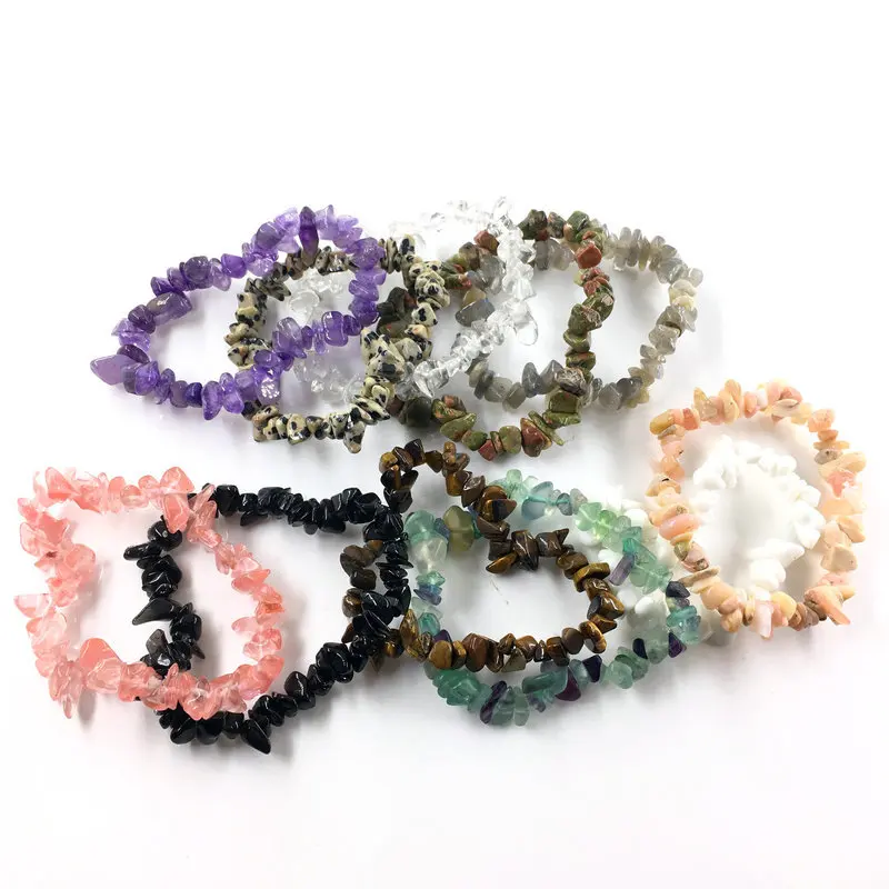 Irregular Natural Crystals 7 Chakras Stone Bracelet Beads Pink Quartz Amethyst Aventurine for Jewelry Making DIY B