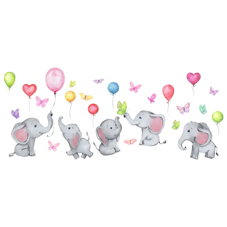 Cartoon-Elefant-Ballon-Wandaufkleber für Baby- und Kinderzimmer, Heimdekoration, Schlafzimmer, Wohnzimmer, Tapete, niedliche Kinderzimmer-Aufkleber – Detail 7