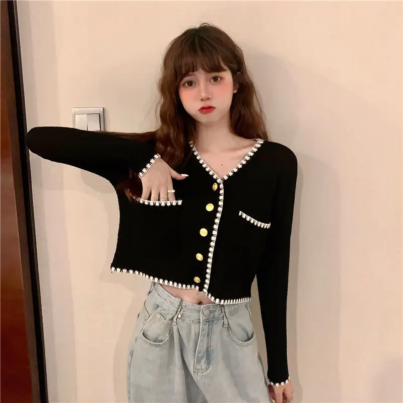 Woman Sweaters Cardigan Women's Metal Buckle V-neck Long-Sleeve Knitwear Summer Loose Outer Tops Cardigan Coat Sueters De Mujer