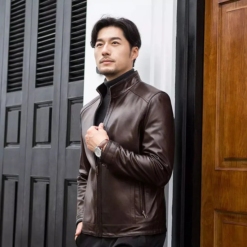 Youpin pele de carneiro clássico casaco fino primeira camada couro genuíno à prova de vento quente macio confortável outwear masculino couro do plutônio casacos