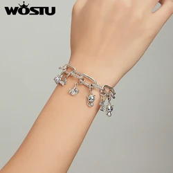 Wostu Pony Cat Ladybug Beads 925 Sterling Silver Fit 4.8mm Bracelet Pendant For Women Silver 925 Jewelry Making Gift FIX121