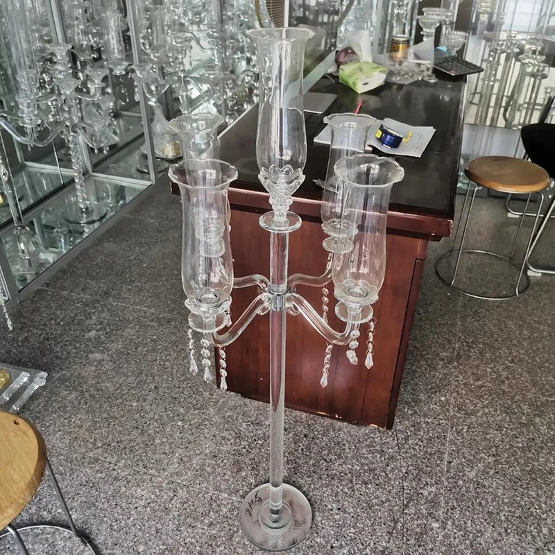 Luxury 5 Arms Crystal Candelabra With Hurricane Glass Covers For Wedding Table Centerpieces Event Party Candelabros Decorativos