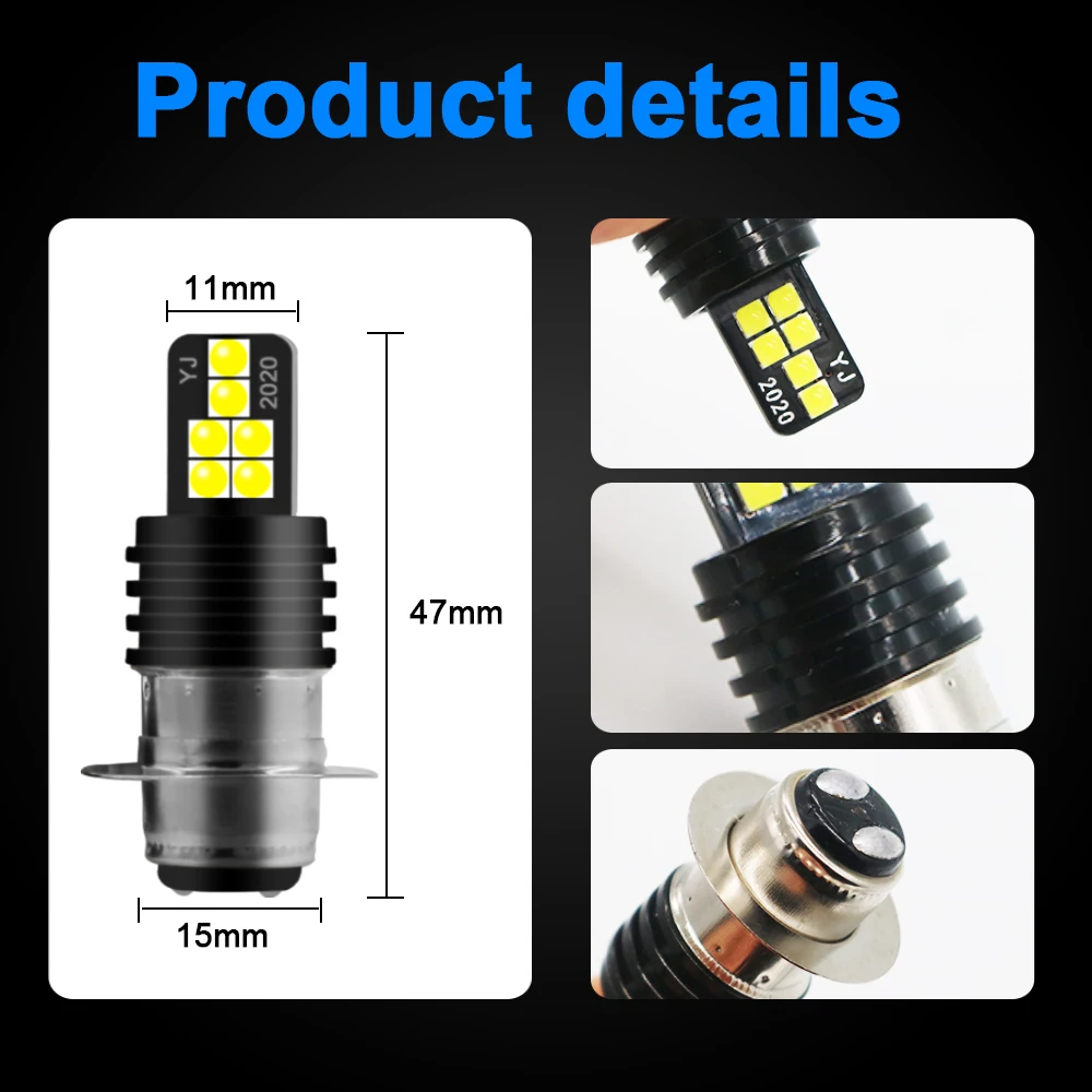 YSY 1X Motorcycle Headlight LED P15D Bulbs Hi Lo beam 3030 12smd Moto LED Motorbike Headlight Lamp Scooter ATV Accessories White