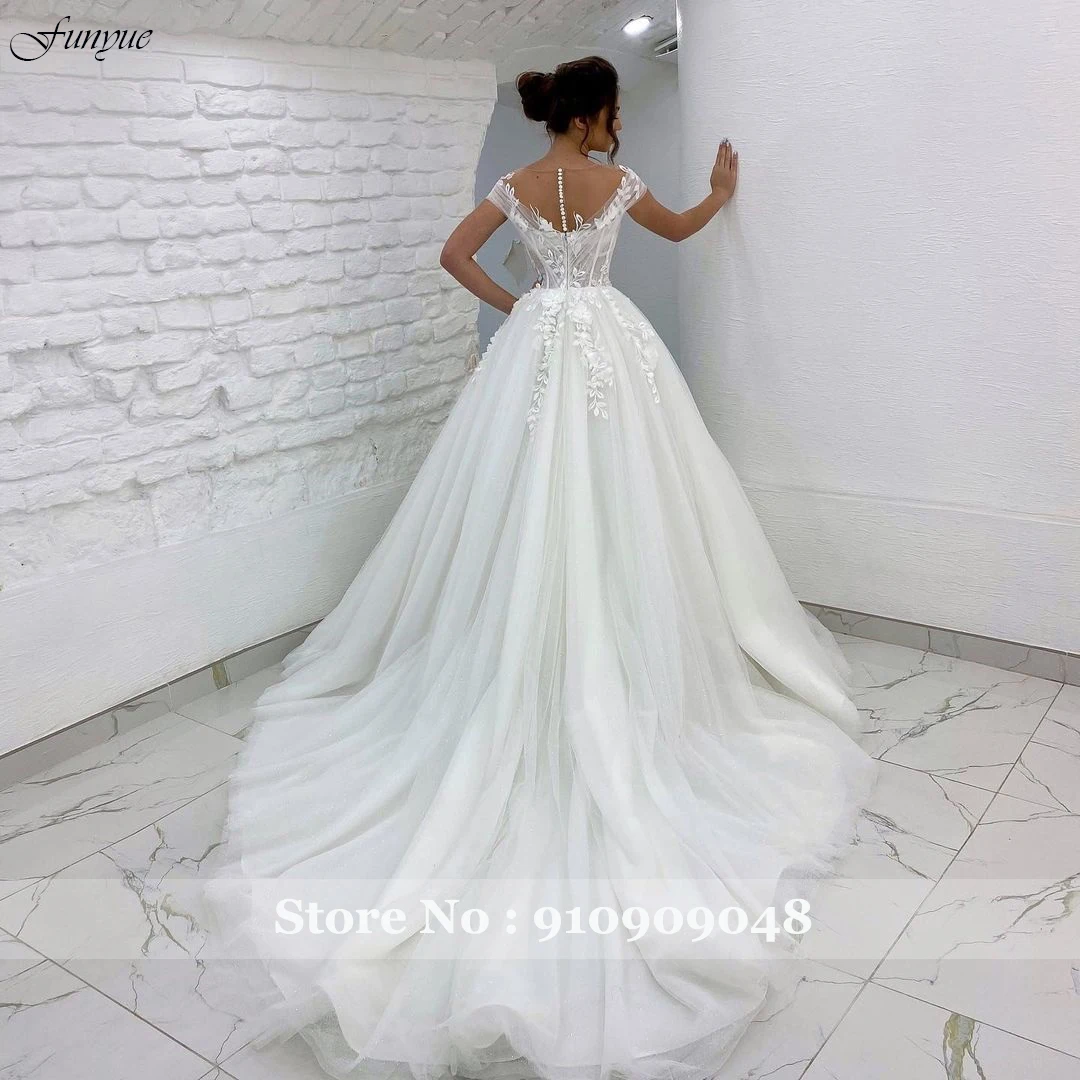 Romantic Tulle Princess Wedding Dresses Off the Shoulder Cap Sleeves Lace Applique Bridal Dress 2024 Bride Gowns Robe de Mariage