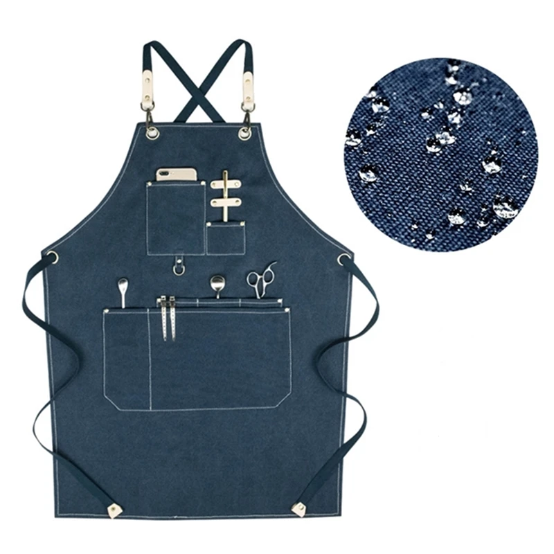 Canvas Denim Apron Crossback Straps Barista Bartender Baker Pastry Chef Uniform Barber Hairdresser Florist Painter Work Wear K20