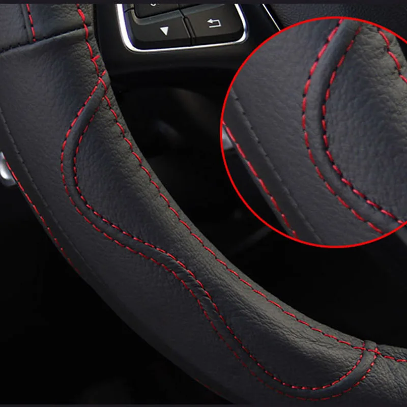 Cow True Leather Car Steering Wheel Cover For Ford C-Max 2013 - 2021 Fiesta 2005 - 2018 2019 2020 2021 M Size Steering Wheel