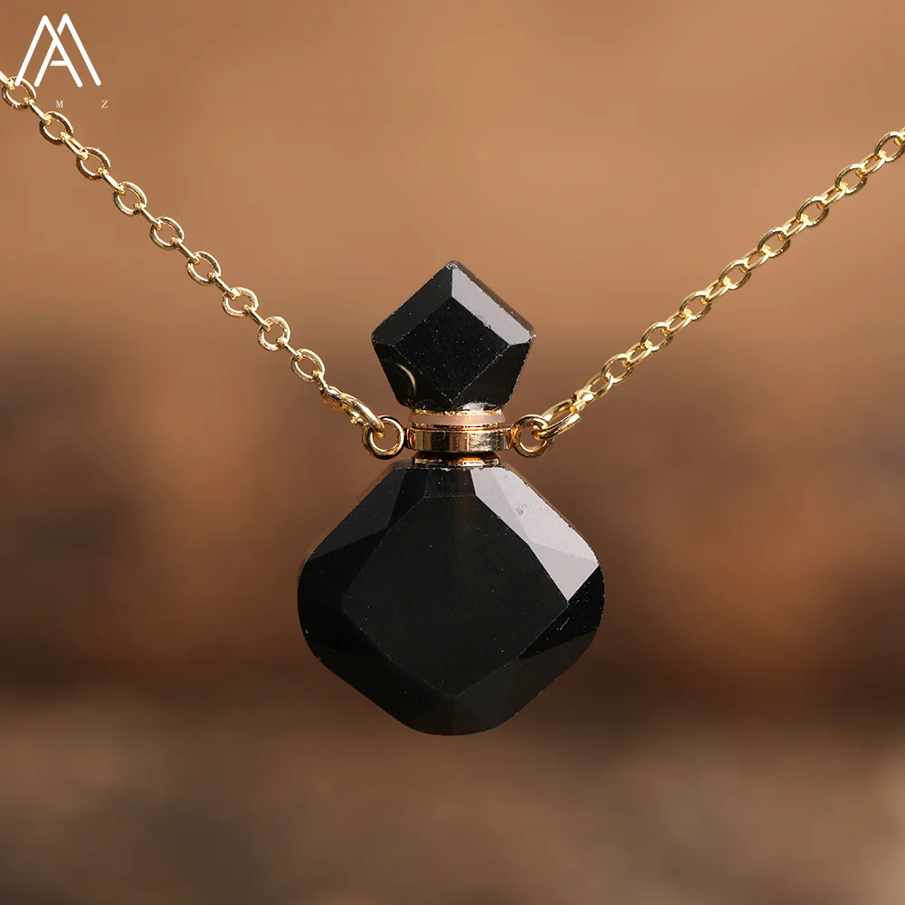Elegante Frauen Tiny Flash Labradorit Stein Diffusor Flasche Anhänger Halskette Vergoldet Ätherisches Öl Fläschchen Schmuck Geschenk Dropship – Detail 14