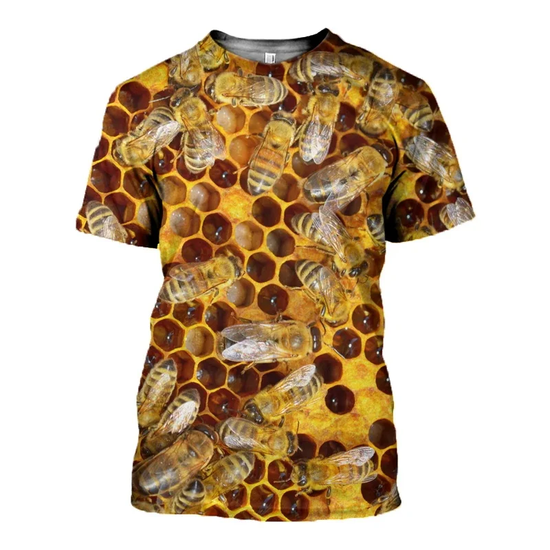 HX Popular Animal DInsect Bee Printed T-Shirts Men Women 3D Printing Pure Raw Honey Tee Shirt Short Sleeve Casual Tops