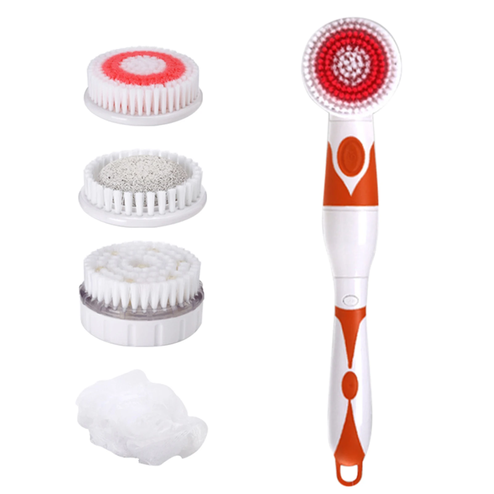 Interchangeable Electric Bath Brush Massager Back-Rubbing Brush Long Handle Spinning Body Cleaning Spa Massage Shower Brush Sets