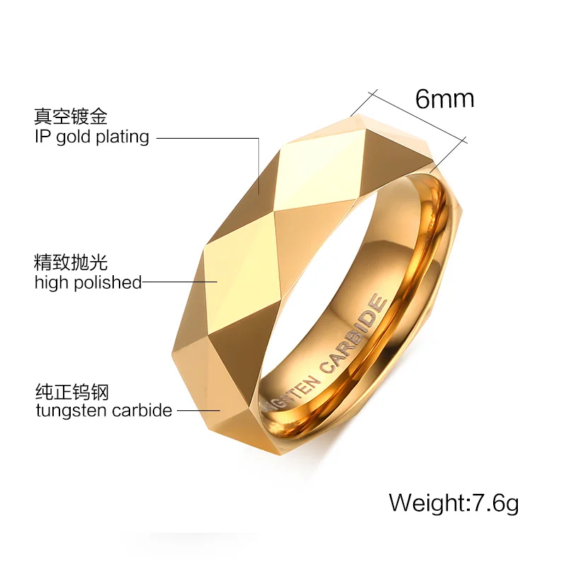 100% tungsten carbide ring wedding bands Geometric Multi-faceted Lovers Alliances couple rings set for men and women Gold-Color