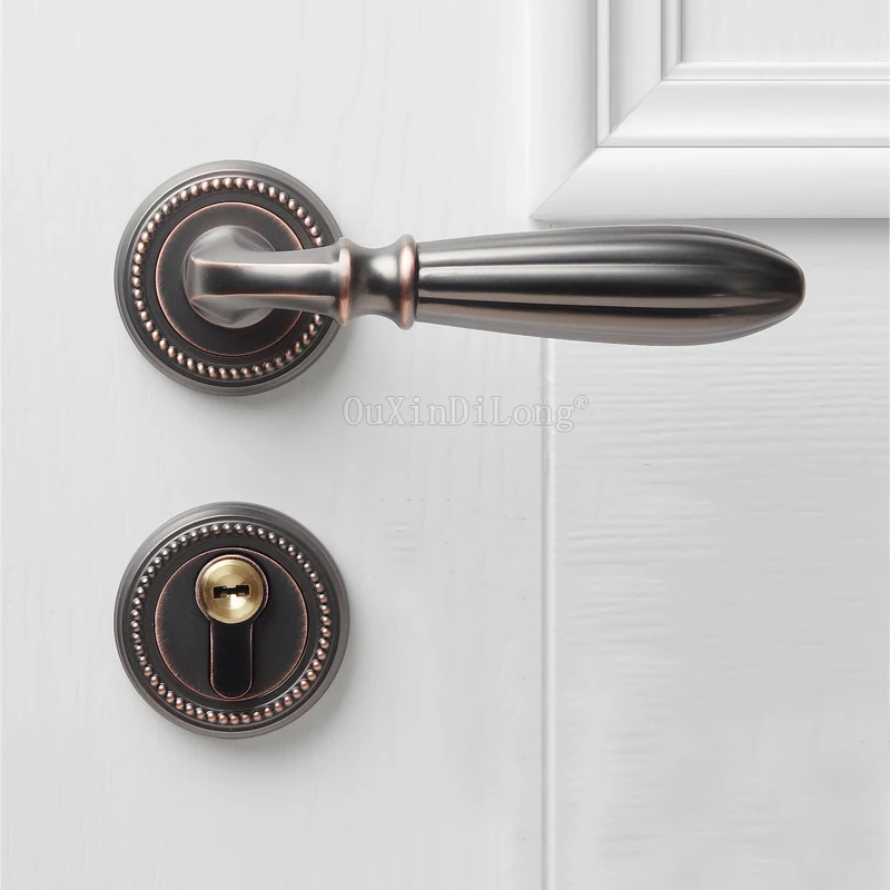 1Set Zinc Alloy Red Bronze American Style Interior Wooden Door Lock Living Room/Bedroom Door Handle Lock For 35-50mm Doors