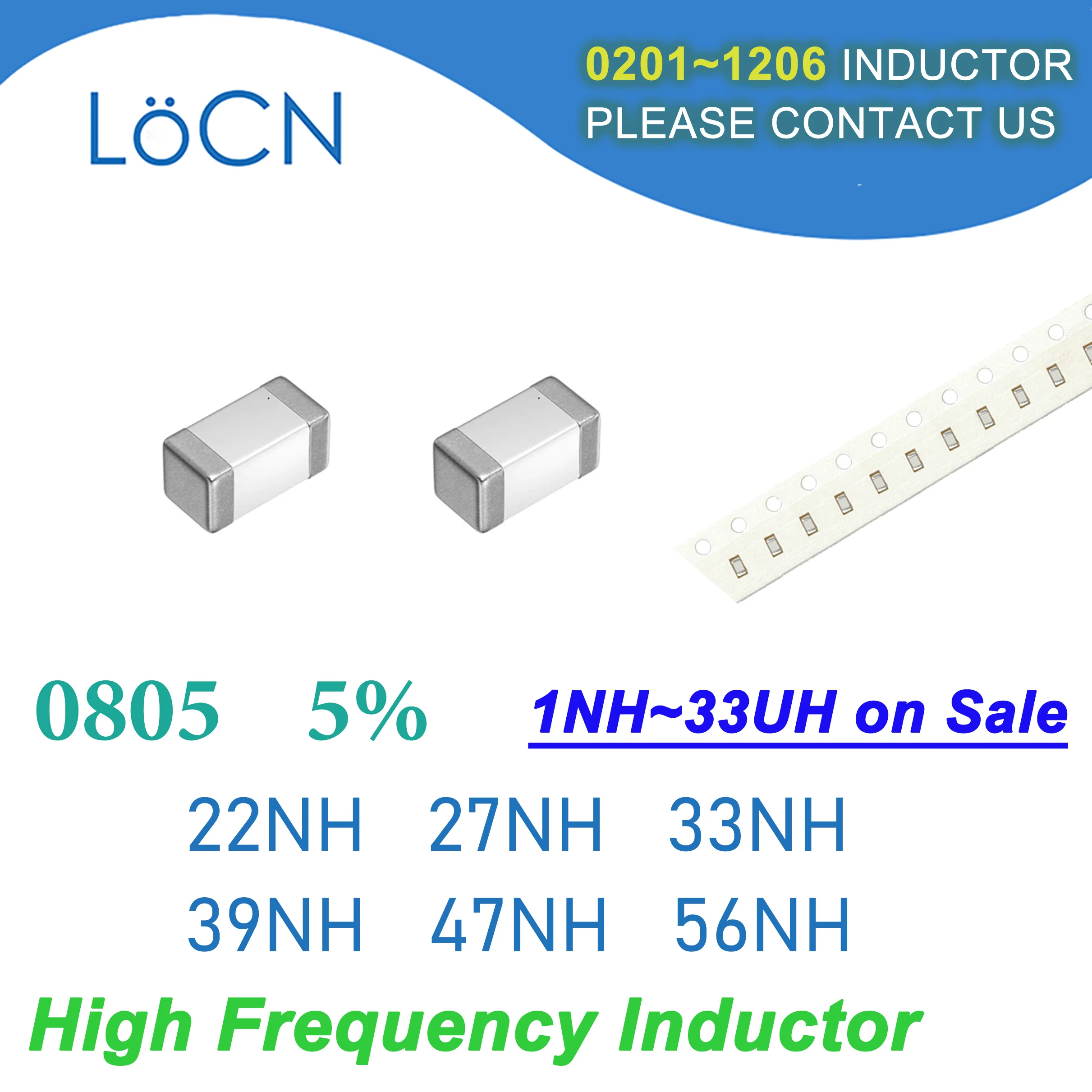 4000Pcs 0805 2012 5% SMD Chip Inductor 22NH 27NH 33NH 39NH 47NH 56NH Multilayer Ferrite Inductors High Frequency NH Value J