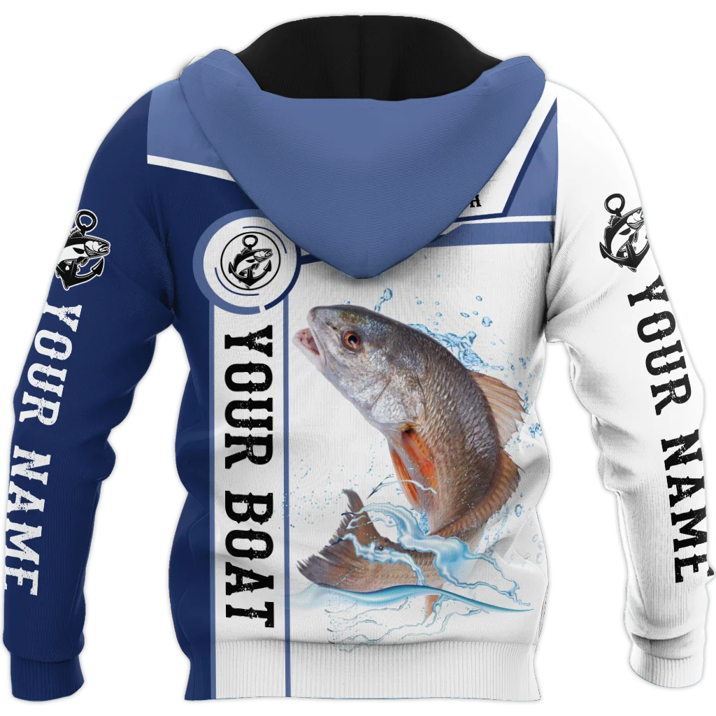 Nama Kustom Redfish Memancing 3D Seluruh Cetak Hoodie & Kaus Pria Musim Gugur Uniseks Zip Hoodie Kasual Tracksuit KJ783