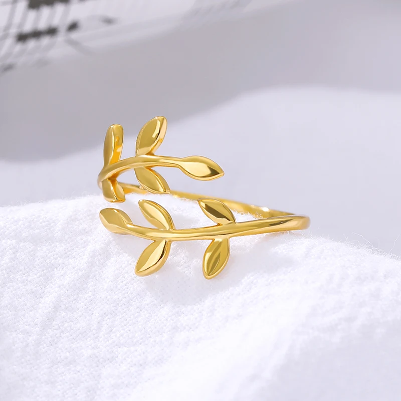 Olive Tree Branch Leaves Rings For Women Open Adjustable Gold Color Ring Plant Female Knuckle Couple Wedding Band Jewelry anillo