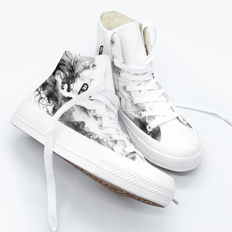 Amy and Michael Original Designers Chic Snekaers Fashion Women Students Hand Painted Graffiti High Top Canvas Shoes Unisex Flats