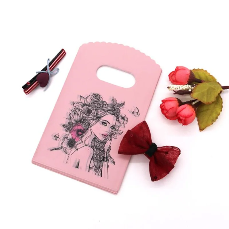 50Pcs 9x15cm Small Plastic Favor Mini Bag With Handle For Earring Jewelry Gift Wrapping Packaging Businesses Supplies Decorating