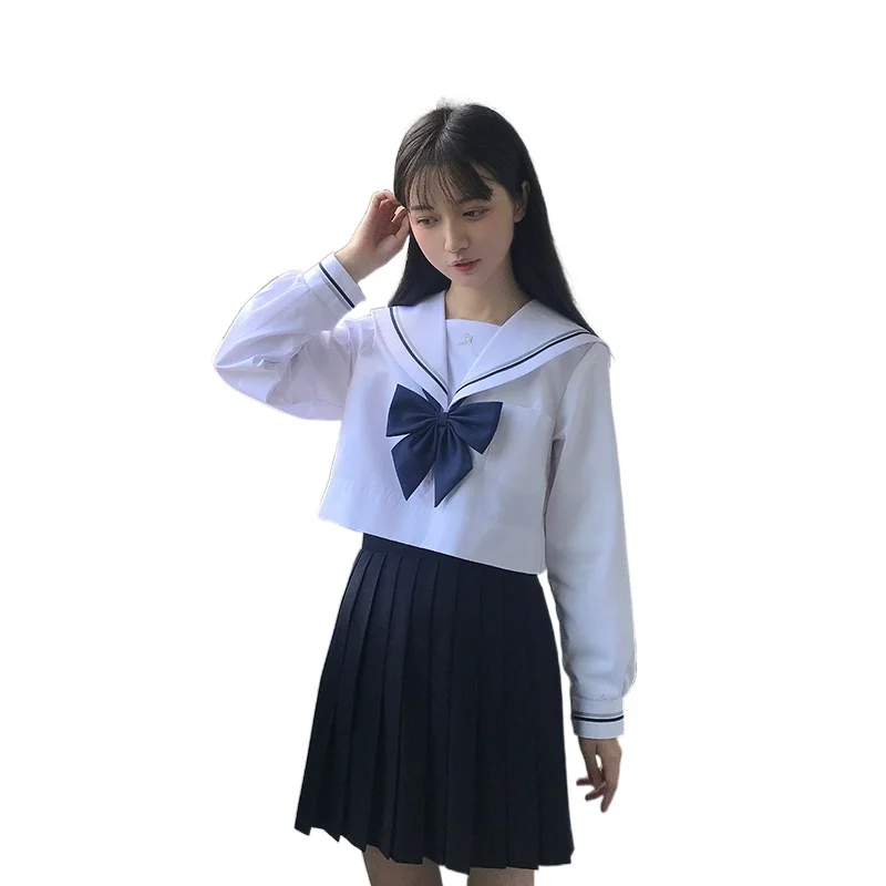 Giapponese Coreano Uniformi Scolastiche Delle Ragazze JK Uniforme Lungo/Manica Corta Vestito Da Marinaio di Alta Scuola Sailor Navy Costumi Cosplay