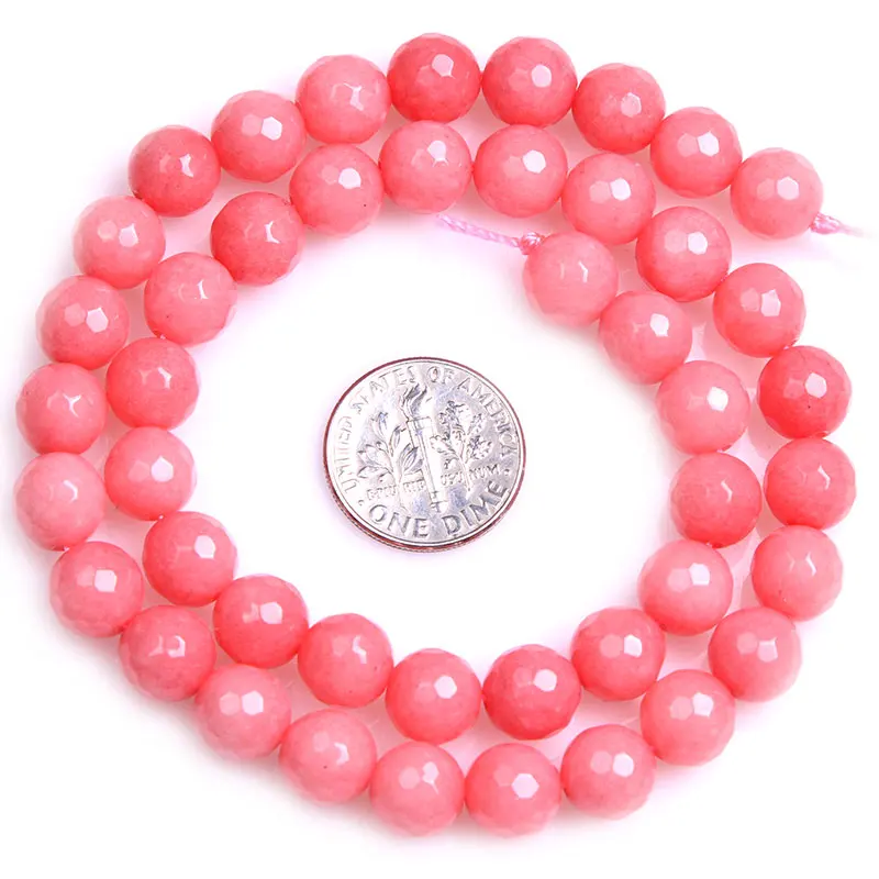 Round Faceted Pink Jades Beads For Jewelry Making Strand 15 inch DIY Bracelet Necklace Fashion Jewelry Loose Beads 4mm  6mm 8mm