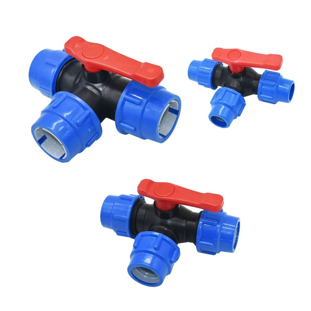 20/25/32/40/50/63mm PE Pipe Tee Quick Connector Valve 3-Way Garden Tap Plastic Valve T-type Water Splitter 1Pcs