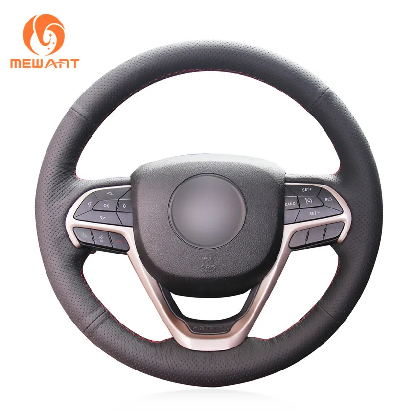 

MEWANT Black Genuine Leather Hand Sew Car Steering Wheel Cover for Jeep Grand Cherokee 2014 2015 2016 2017 2018 2019-2020