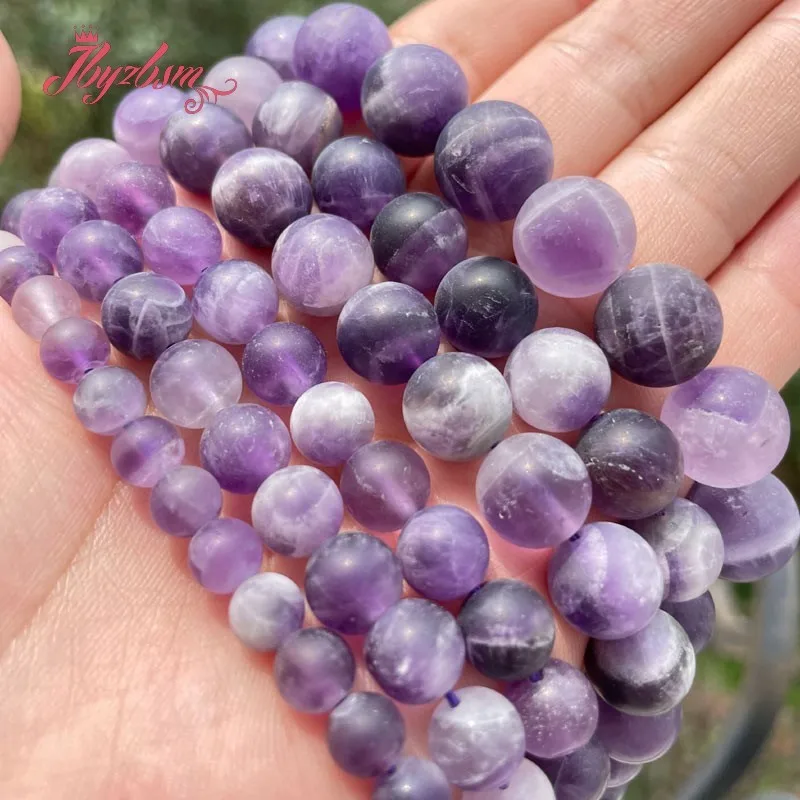 Natural Dream Amethysts Frosted Round Loose spacer Stone Beads For DIY Necklace Bracelats woman man Jewelry Making strand 15\