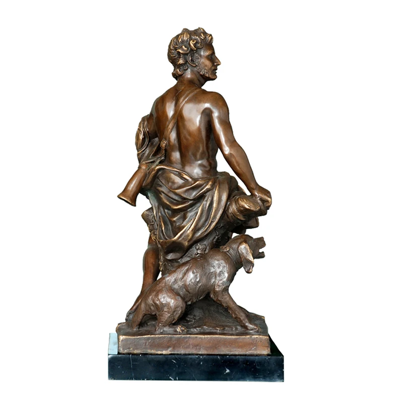 Classical Europe Bronze Statue The hunter with a dog sculptures  brass copper figurine business Gifts